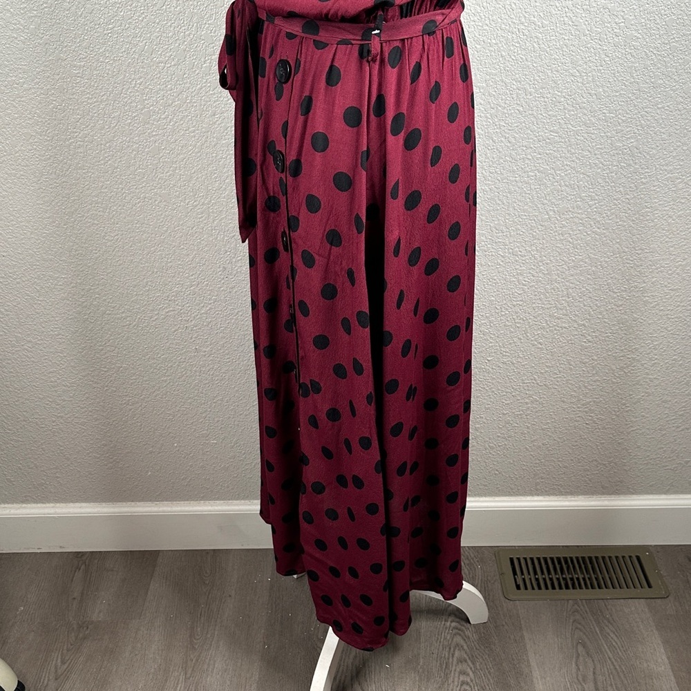 Mango Burgundy Black Polka Dot Mod Pinup Retro Button Maxi Dress Size 8 New! - Picture 4 of 11